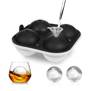 Adoric Silicone Ice Ball Tray, Large Ice Ball Maker Ice Sphere Tray with Silicone Lid and Mini Funnel Easy Removal for Whiskey Cocktail Bar Party Home